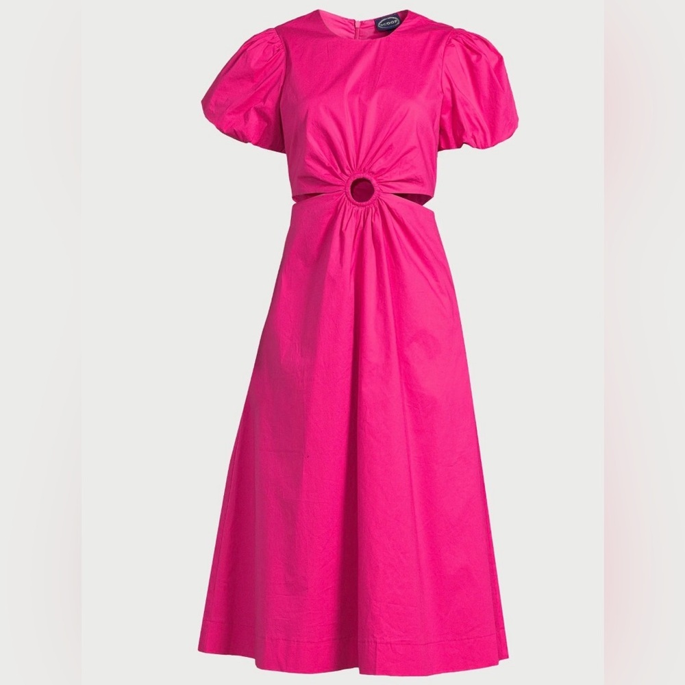 Scoop Women's Cut Out Midi Dress with Puff Sleeves